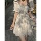 thumbnail image 5 of Vestido floral con mangas abullonadas para mujer, hermoso, suave, transpirable, vestido de señora para verano, estilo corto S, 5 of 8