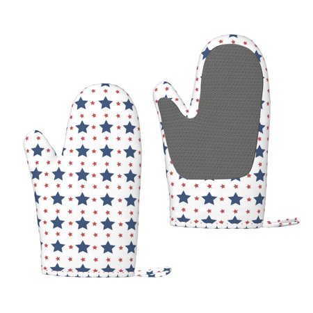 ZNDUO Kitchen Oven Gloves, Durable Heat Resistant Oven Gloves with Quilted Liner Non-Slip Textured Grip Perfect for BBQ, Baking, Cooking and Grilling, Patriotic Stars Red White Blue