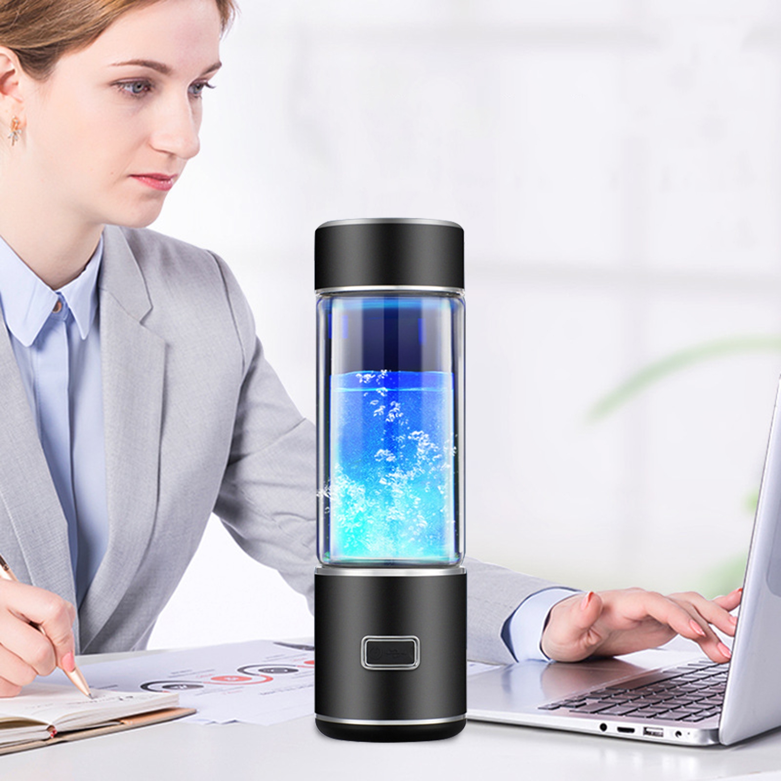 sunsanly 300ML Hydrogen Rich Water Bottle SPE PEM Technology Portable Glass Hydrogen Water Generator Healthy Glass Drinking Cup Birthday Gift