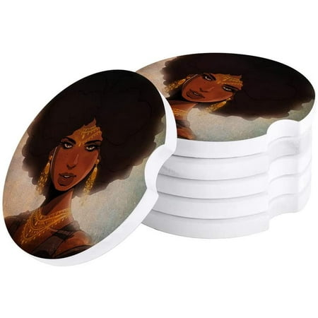

FMSHPON Retro Woman Lady Set of 4 Car Coaster for Drinks Absorbent Ceramic Stone Coasters Cup Mat with Cork Base for Home Kitchen Room Coffee Table Bar Decor