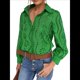 thumbnail image 3 of Blusa de Mujer con Mangas Largas Abullonadas, Cuello en V, Botones, Encaje Calado y Bordado Verde XL, 3 of 10