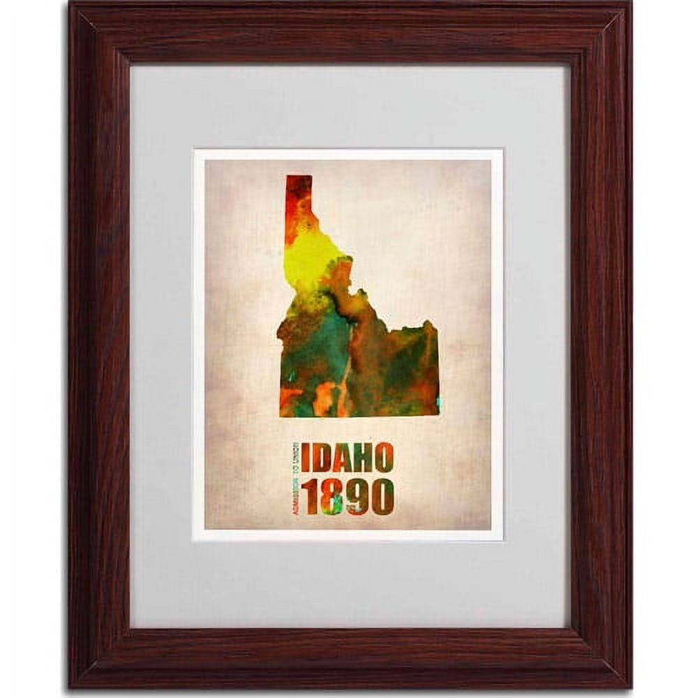 Trademark Fine Art "Idaho Watercolor Map" Matted Framed Art by Naxart, Wood Frame