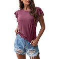 thumbnail image 2 of Plus-Size-Summer-Tops for Women Women's Fashion Round Neck Ruffle Short Sleeve Solid Color Casual T-Shirt, 2 of 9