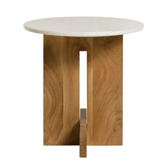 Coffee Sofa Side End Table, round, Natural Brown, Faux Marble, Wood, Living Room Lounge Cafe Lobby Hospitality Restaurant, Modern Contemporary, HB37689