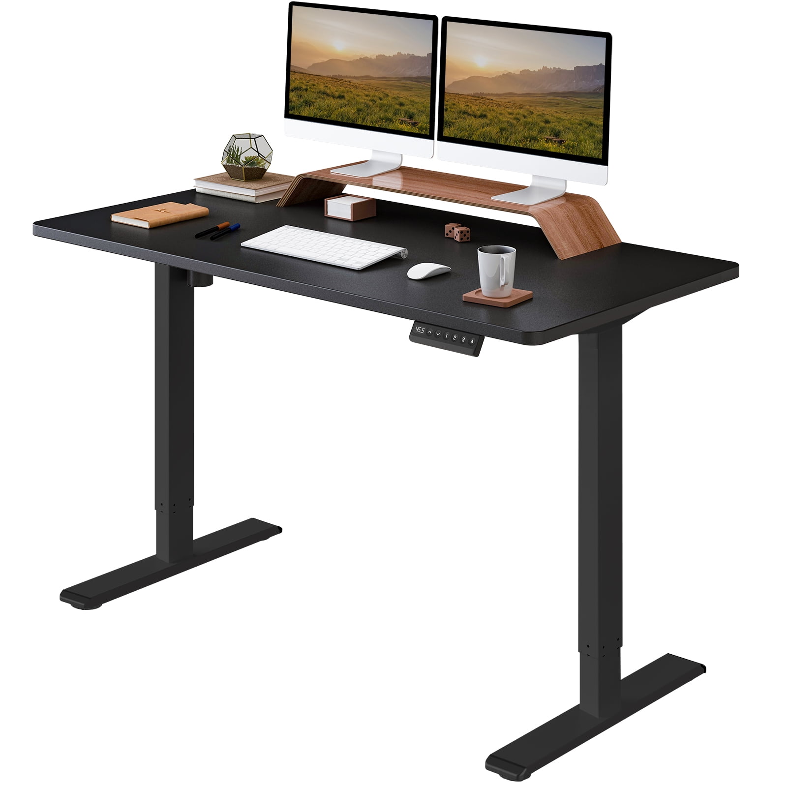 Gray+Mahogany Flexispot Height Adjustable Desk 60 x 24 inch Electric Standing Desk Stand Up Desk for Home Office 