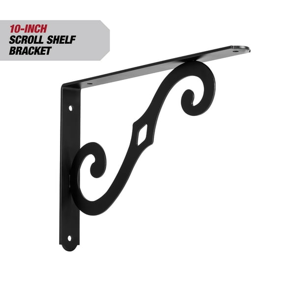 Hyper Tough Spiral and Scroll Shelf Bracket, Steel, 10 inch, Black