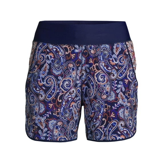 Lands' End Women's 5" Quick Dry Elastic Waist Board Shorts Swim Cover-up Shorts with Panty Print