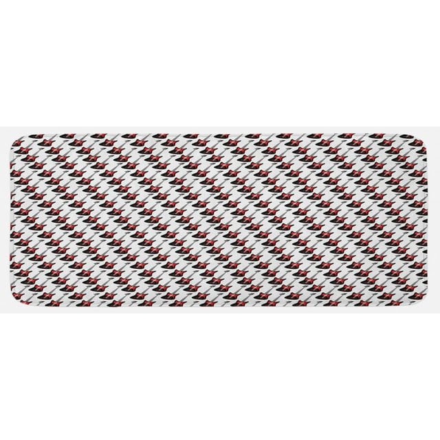 Guitar Kitchen Mat, Repeating Graphic Electric Guitars in Diagonal Order Rock Music Band Songs, Plush Decorative Kitchen Mat with Non Slip Backing, 47" X 19", Red Black White, by Ambesonne