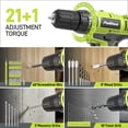 thumbnail image 5 of PULITUO 199-Piece Power Tool Set with 20V Cordless Drill Driver, 2 Batteries, Charger, LED Light and Toolbox, Home DIY Drill Set for Women and Men(Green), 5 of 8