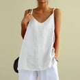 thumbnail image 3 of Linen Tank Tops for Women V Neck Spaghetti Strap Camisole Causal Sleeveless Gauze Blouse Summer Flowy Cami Shirt,White ,XL, 3 of 8