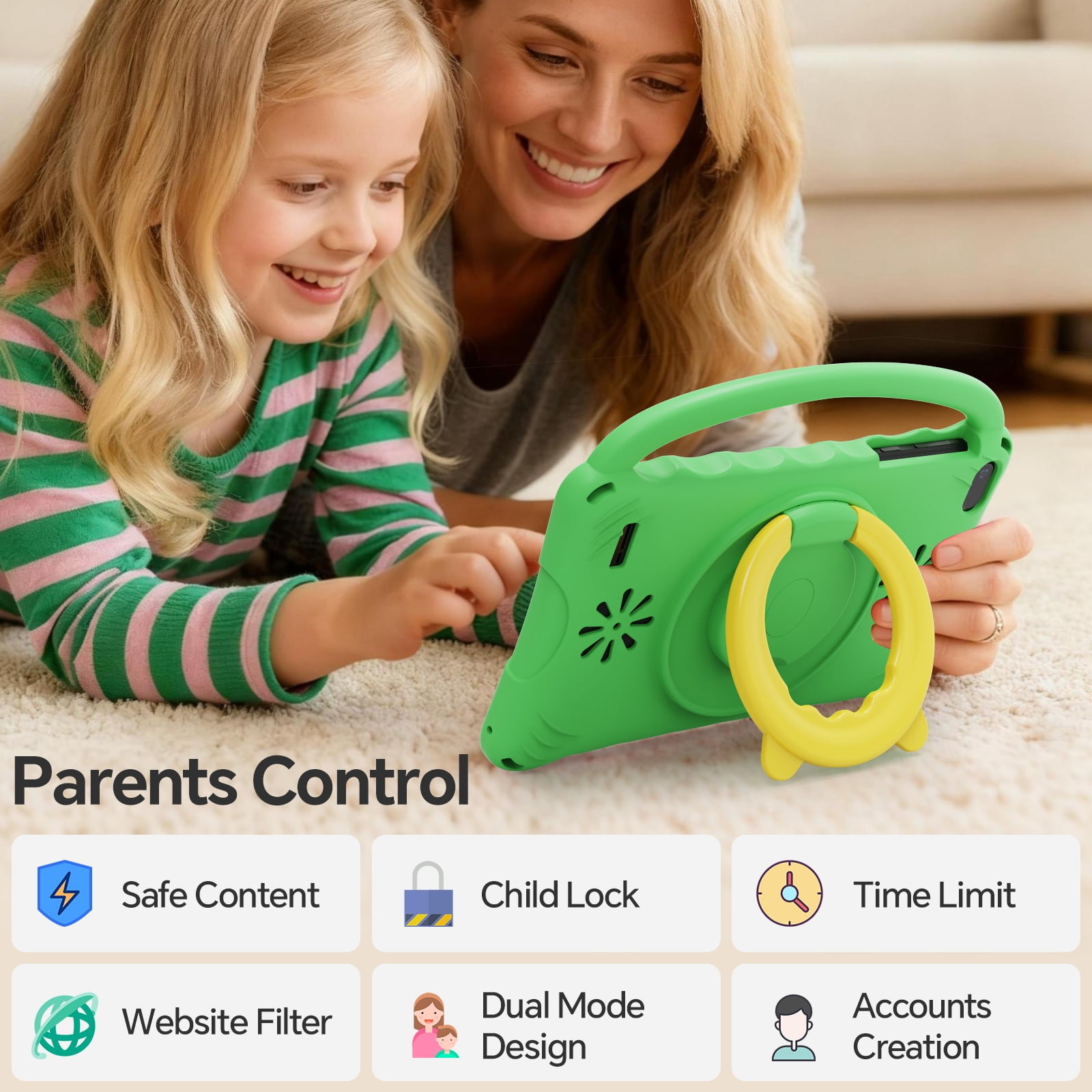 Digiland 7 inch Kids Tablet, 4GB Ram 32GB Rom Android Kids Tablet with Parental Control, Eye Protection Screen for Kids 4-12, Portable Handheld Children Tablet (Green)