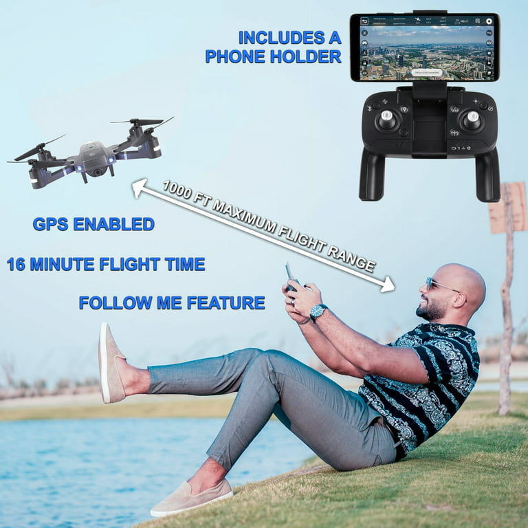 Vivitar Skyhawk Foldable Video GPS Drone with One-Button Takeoffs