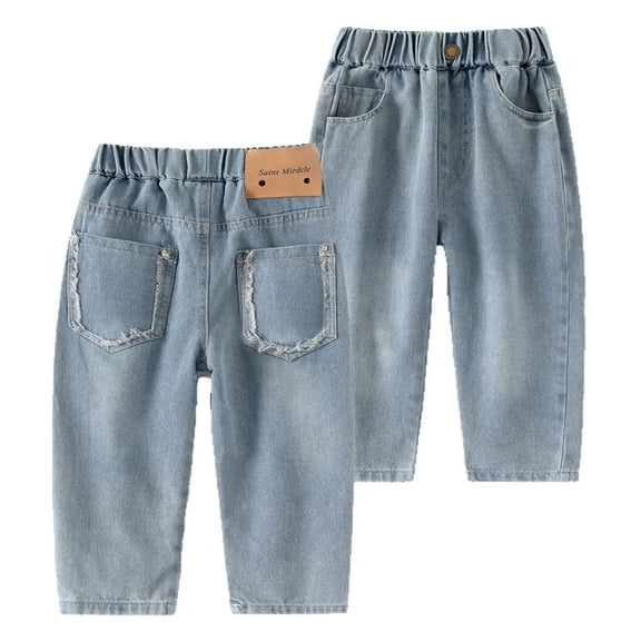 ZHOUCHANKIDS Boys Baggy Jeans Chino Trousers Stretch Denim Pants for Kids Comfortable Casual Loose Fit Jeans with Elastic Waist for Outdoor School Daily Wear (Light Blue-8, 4-5 Years)