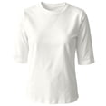 thumbnail image 5 of Yuanlong Womens T-Shirts Elbow Length Sleeve Basic Tee Crew Neck Solid Color Soft Stretch Loose Fit Minimal Casual Daily Top, 5 of 5