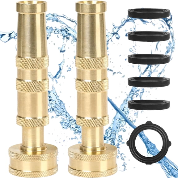 Adjustable Twist Brass Hose Nozzle, 2 Pack 3" Heavy Duty Solid Brass Garden Hose Nozzle, up to 200 PSI, 3/4" GHT Thread