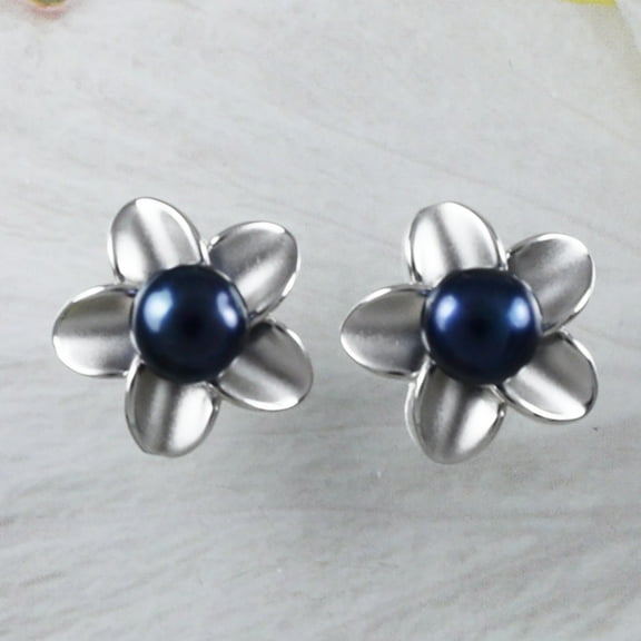 Gorgeous Hawaiian Large Genuine Black Pearl Plumeria Earring, Sterling Silver Plumeria Stud Earring, E9254 Birthday Mom Gift, Statement PC
