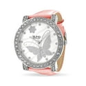 Bling Jewelry CZ Flower Butterfly Pink Leather Steel Back Womens Watch (Pink)