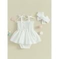 thumbnail image 3 of Bagilaanoe Newborn Baby Girl Rompers Dress Sleeveless Bodysuits + Headband 3M 6M 12M 18M Infant Patchwork A-line Dresses, 3 of 7