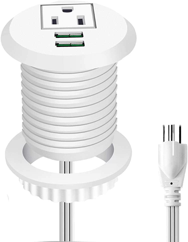 Desk USB Power Grommet - Built-in 1 USB-A & 1 USB-C Ports - 5ft Cord For Table, Sofa, Bedside Installation