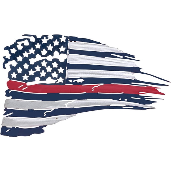 Metal American Flag Wall Decor - Red Line US Flag Metal Art Military Office Decor - America Decorations for Home Patriotic Metal Signs - Outdoor American Flag Steel Wall Decorations