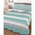 thumbnail image 2 of Quilts Queen Size, Aqua Grey White Stripe Soft Comforter Bedding Set for Bed, Rustic Modern Turquoise Striped Lightweight Quilted Bedspread with Pillow Cover(2 Pieces) for All Season, 90x96 Inch, 2 of 6
