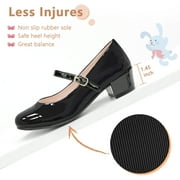 HOMEHOT Girls Mary Jane Shoes Casual Princess Ballerina Dress Shoes Low Heels Slip on Flat Shoes for School Party Wedding Black Size 1