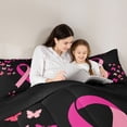 thumbnail image 5 of Feelyou Black Pink Ribbon Full Size Comforter Sets, Cartoon Dreamy Butterfly Bedding Comforter Set, Awareness Hope Theme Reversible Bedding Sets, Luxury Bedroom Decor, 3-Piece, 5 of 8