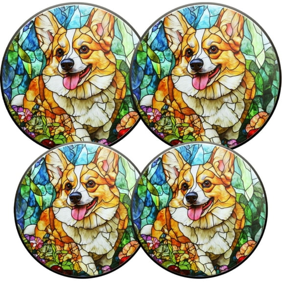 Gas Stove Burner Cover,Electric Stove Top Protector,Easy to Clean,Corgi in Stained - glass Style with Floral Elements