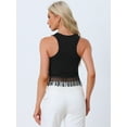thumbnail image 3 of DARING DIVA Women's Ribbed Knit Tank Crew Neck Crop Tassel Trim Vest XS Black, 3 of 6