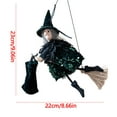 thumbnail image 3 of Hanging Fancy Witch on Broomstick Halloween Decoration Dolls Pendant , Unique Hanging Halloween Decor, Indoor Outdoor Haunted House Decoration, 9 Inches, 3 of 5