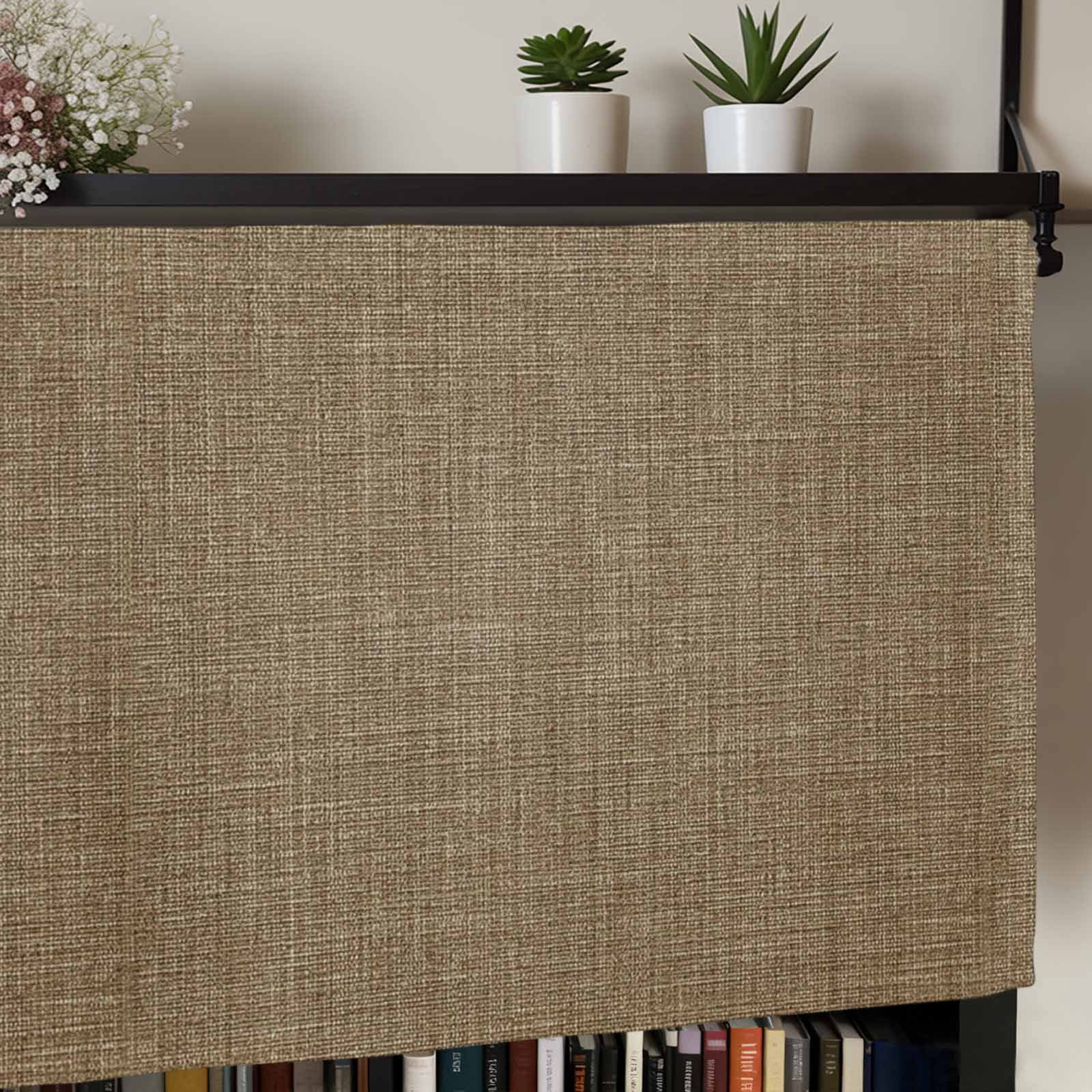 Vintage Brown Rod Pocket Curtain Valance, Farmhouse Retro Dark Solid Color Linen Texture Farmhouse Window Valance for Living Room, Bedroom, Kitchen 42"W x 12"L