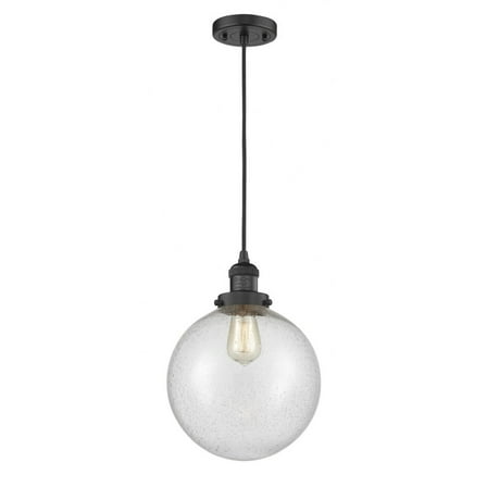 201C-BK-G204-10-Innovations Lighting-Beacon - 1 Light Cord Hung Mini Pendant In Industrial Style-13 Inches Tall and 10 Inches Wide-Matte Black