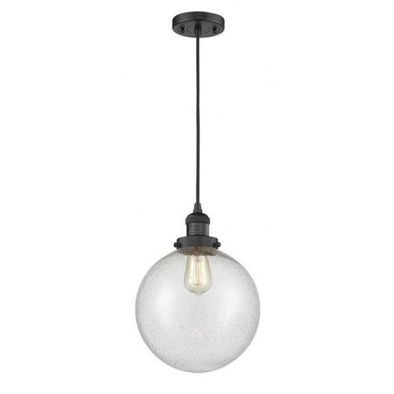 201C-BK-G204-10-Innovations Lighting-Beacon - 1 Light Cord Hung Mini Pendant In Industrial Style-13 Inches Tall and 10 Inches Wide-Matte Black