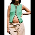 thumbnail image 2 of Suéter Sin Mangas para Mujer, Camiseta Sin Mangas con Botones, Cárdigan Corto de Punto para y Verano 2025 Verde L, 2 of 8
