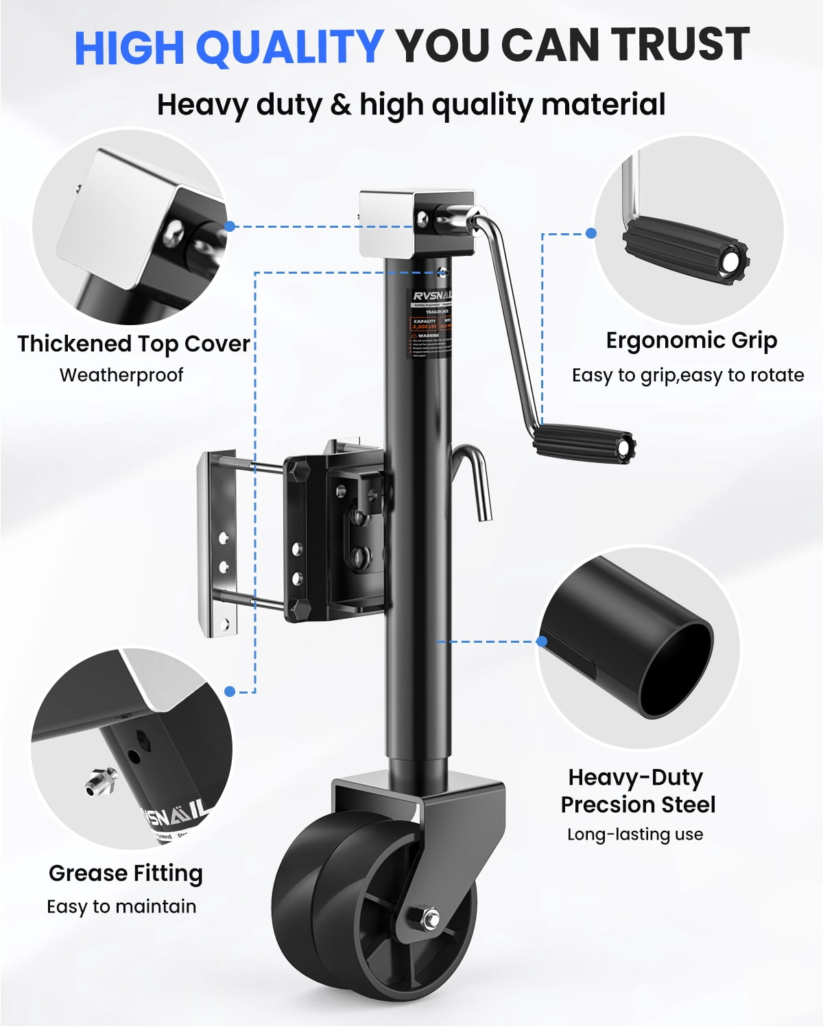 2000 lbs Trailer Jack with Dual Wheel Heavy Duty, 23" Lift, 20-24V Cordless Drill Compatible, for RV, Boat, Yacht & Utility Trailers, Black