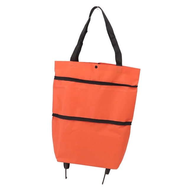 Foldable Cart Bag, Simple Carrying Shopping Cart Oxford Cloth Space Saving Large Capacity Zipper Design For Camping Green,Orange