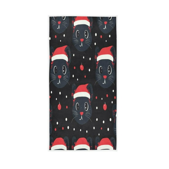 Towel 30x15 Inch Face Towel Hand Towel Bath Towels Hand Bath Towels Single-Sided Printed Towels, Lightweight, Breathable and Absorbent Black Christmas Cat Face