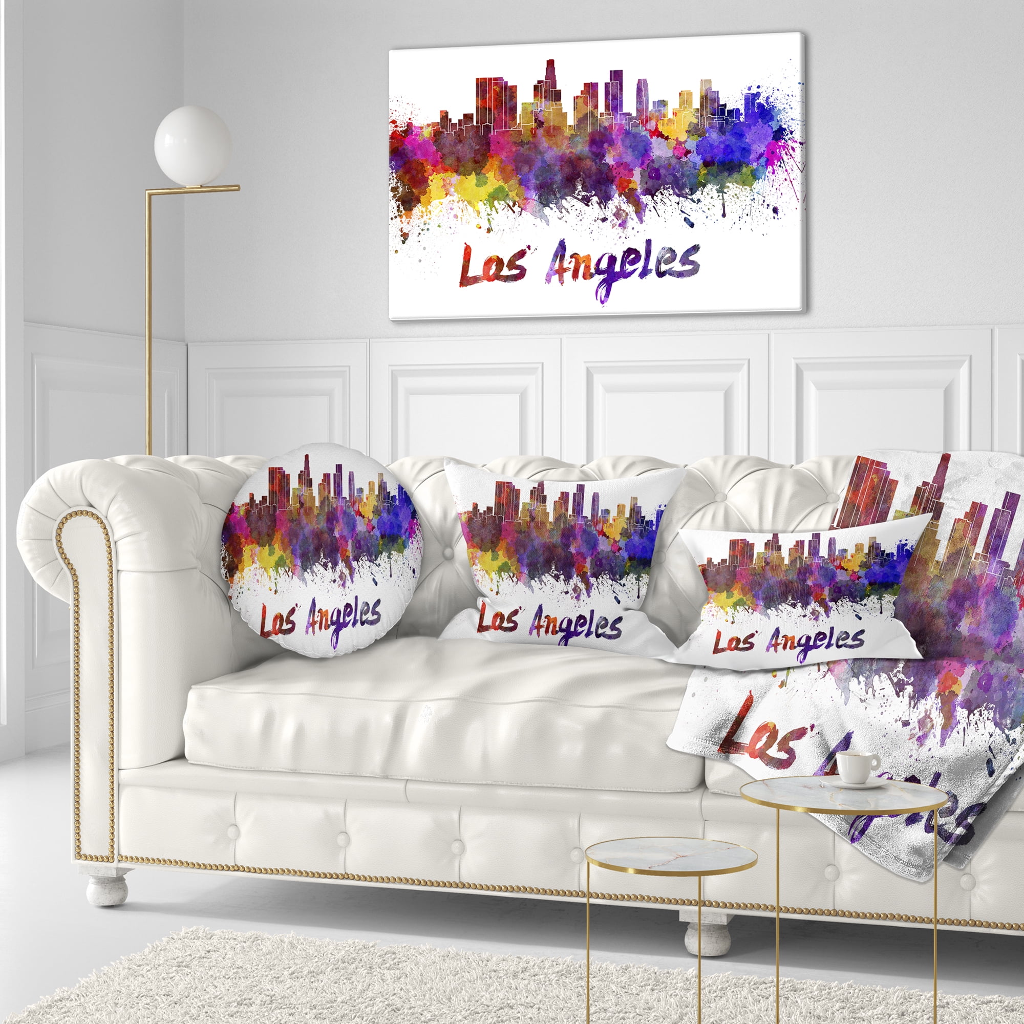 Designart Los Angeles Skyline - Cityscape Throw Pillow - 12x20