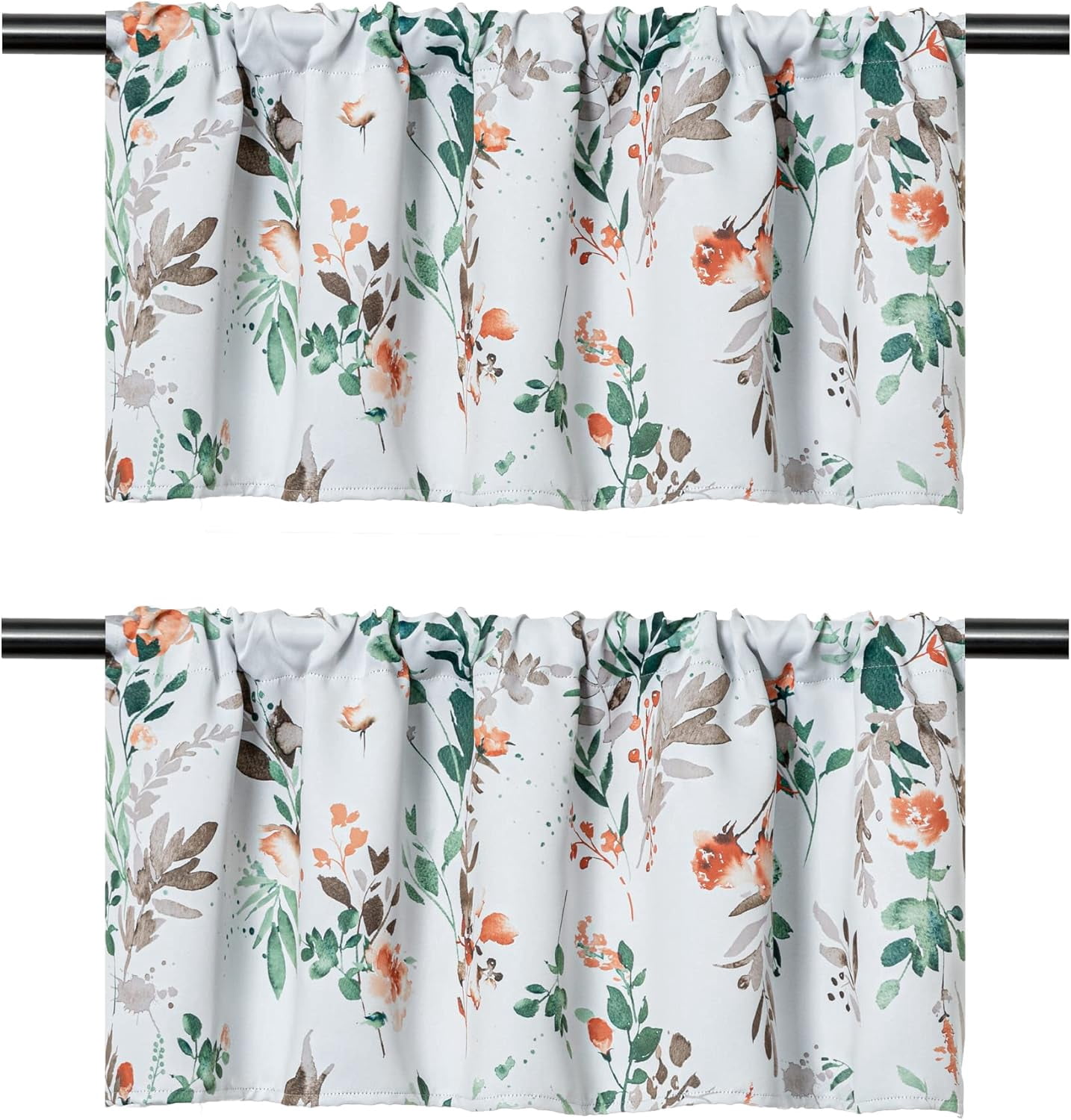 2 Pack Blackout Window Valance, 18 Inches Long Kitchen Window Curtains Over Sink Rod Pocket Pattern Valance for Bathroom Bedroom Living Room, Orange & Grey