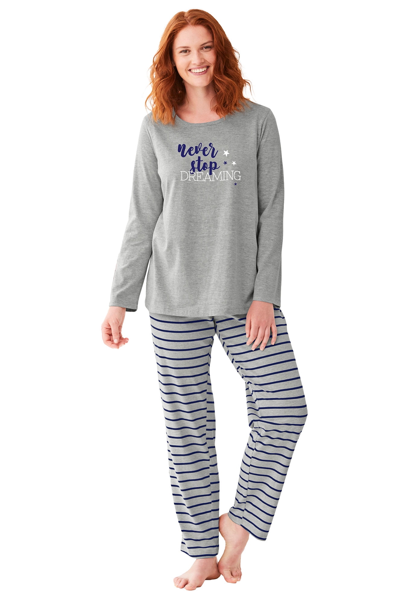 Dreams & Co. Women's Plus Size Long Sleeve Knit Pj Set Pajamas