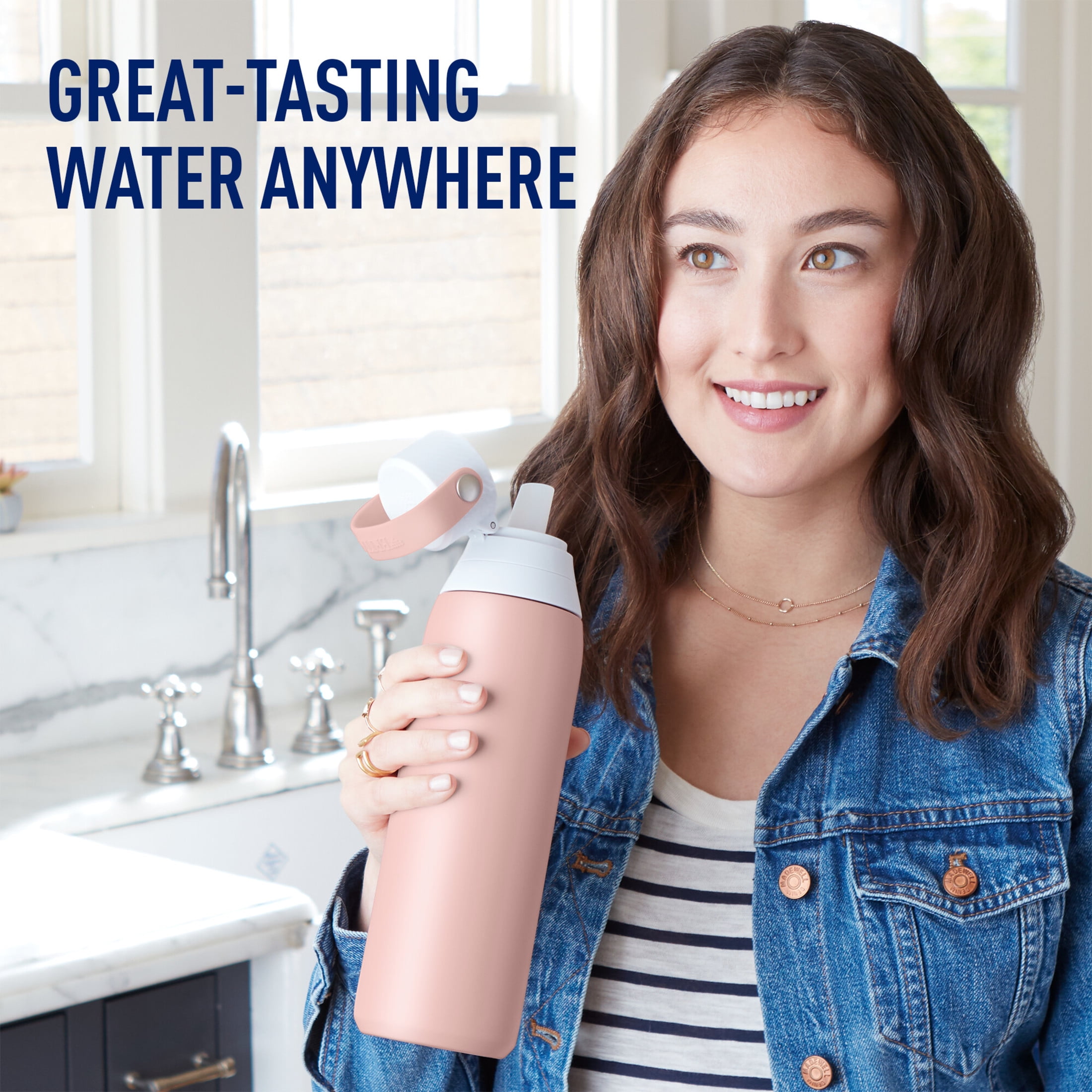 Brita 20 oz Rose Premium Stainless Steel Leak Proof Filtered Insulated Water Bottle with Straw