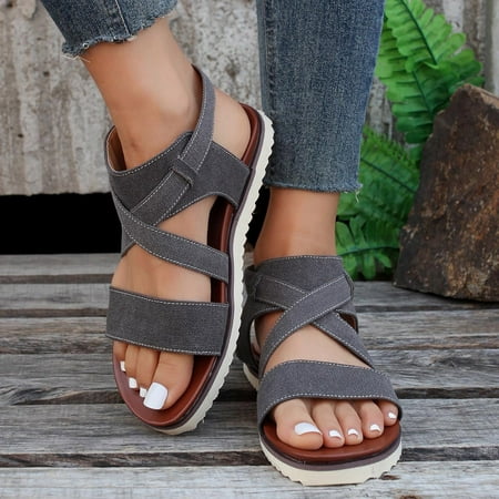

HAOTAGS Women s Flat Banded Sandal Comfortable On Clearance Flat Casual Beach Shoes Gray Size 7