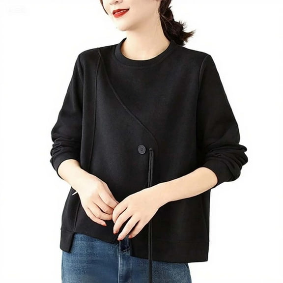 Women's Round Neck Loose Solid Color Casual Patchwork Top Long Sleeve Sweatshirt
