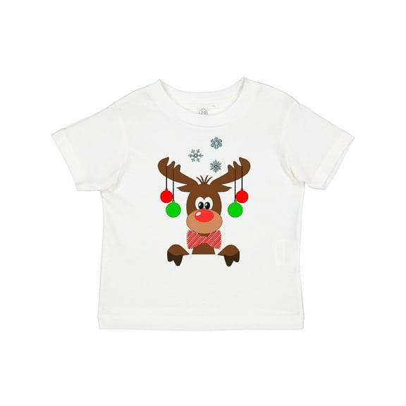 Inktastic Cute Christmas Reindeer with Red Nose, Ornaments and Bow Tie Boys or Girls Toddler T-Shirt