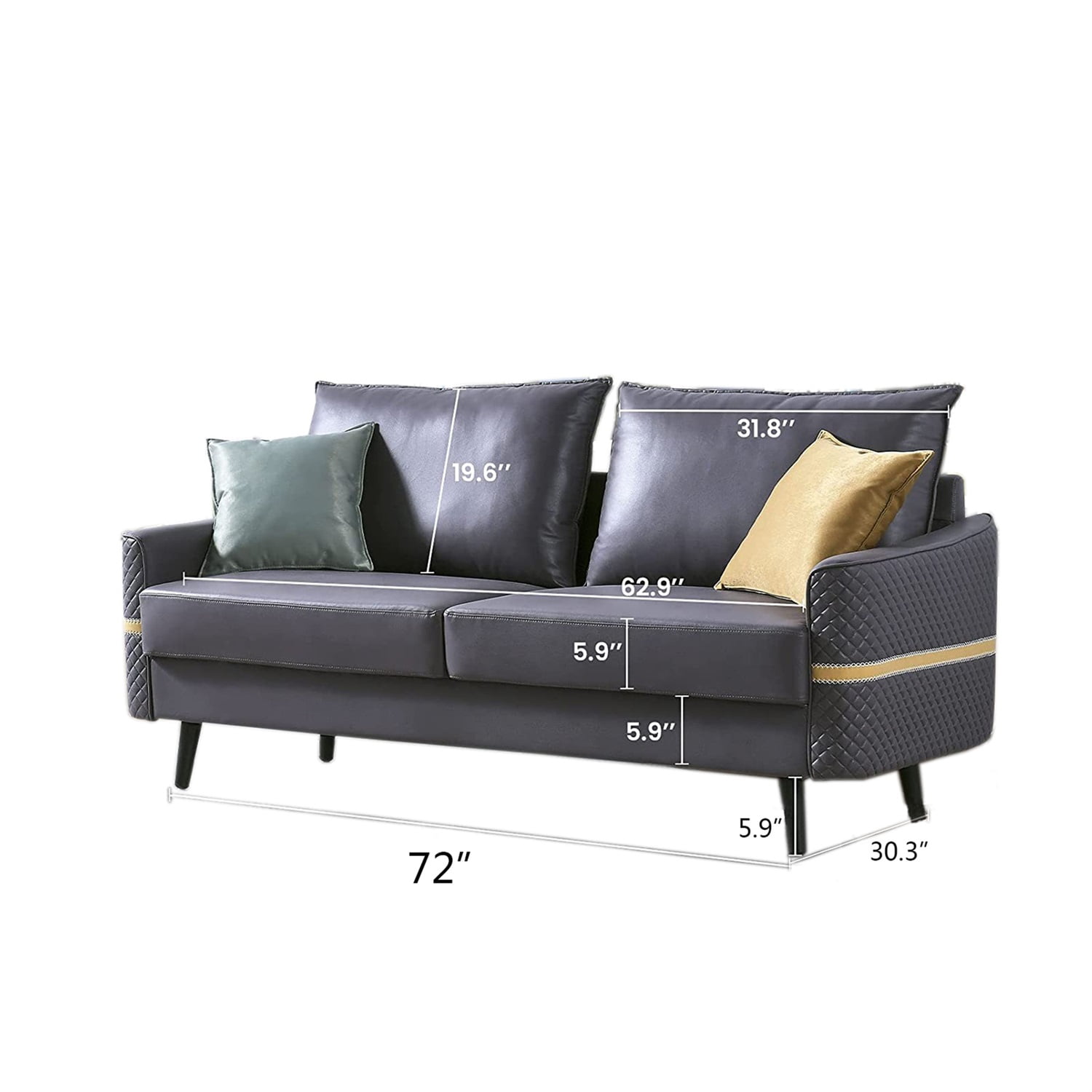 Kadyn Mid-Century Tufted Love Seat with 2 Pillows, Modern Futon Sofa Bed for Living Room, 72 inch Sofa Couch, Dark Gray