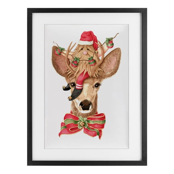 Stupell Industries Santa's Elf on Deer Black Framed Print Under Glass, design by Nancy Overton, 20 x 14
