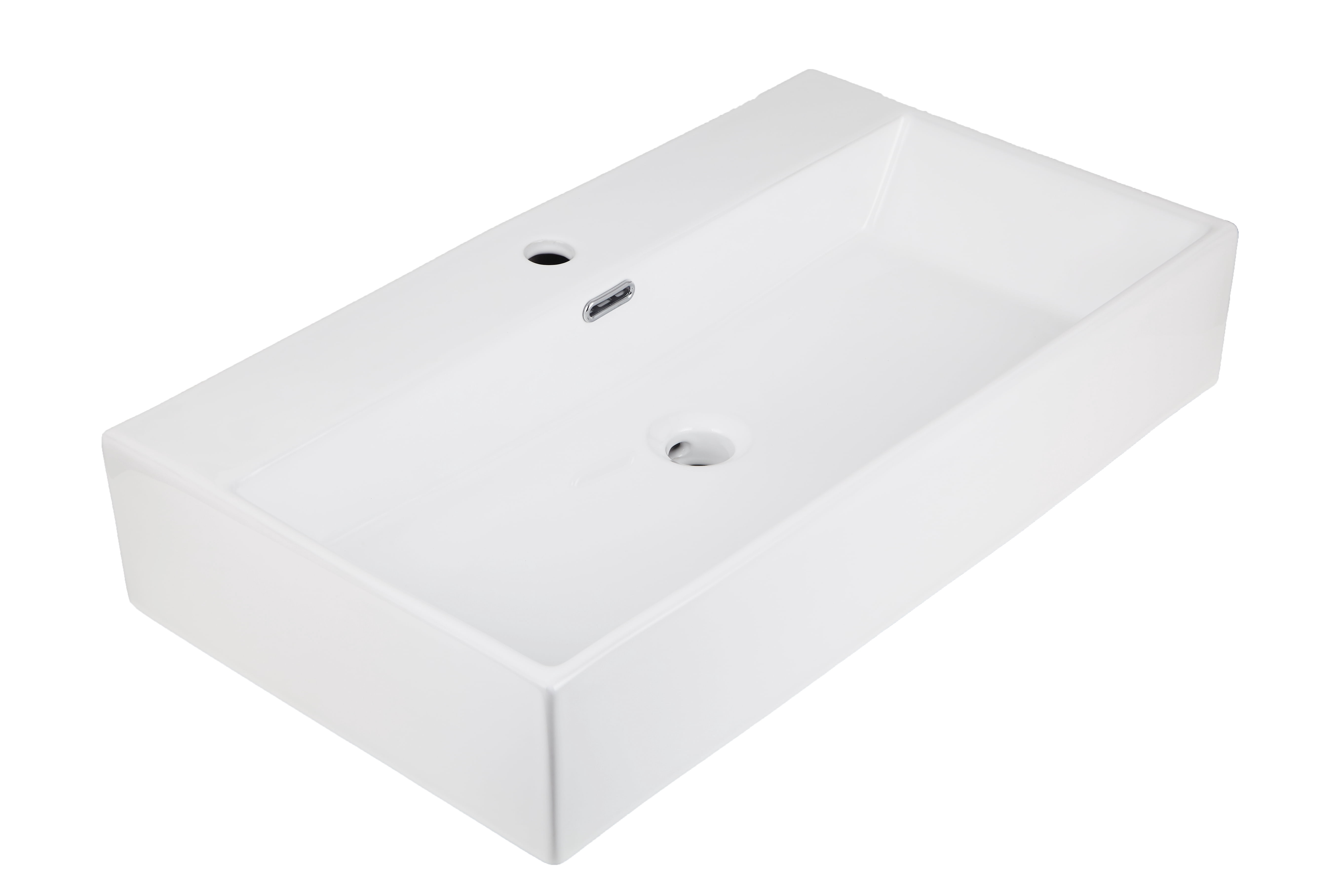 A&E Bath Zara Over the Counter Vessel Ceramic Basin Sink, Glossy White