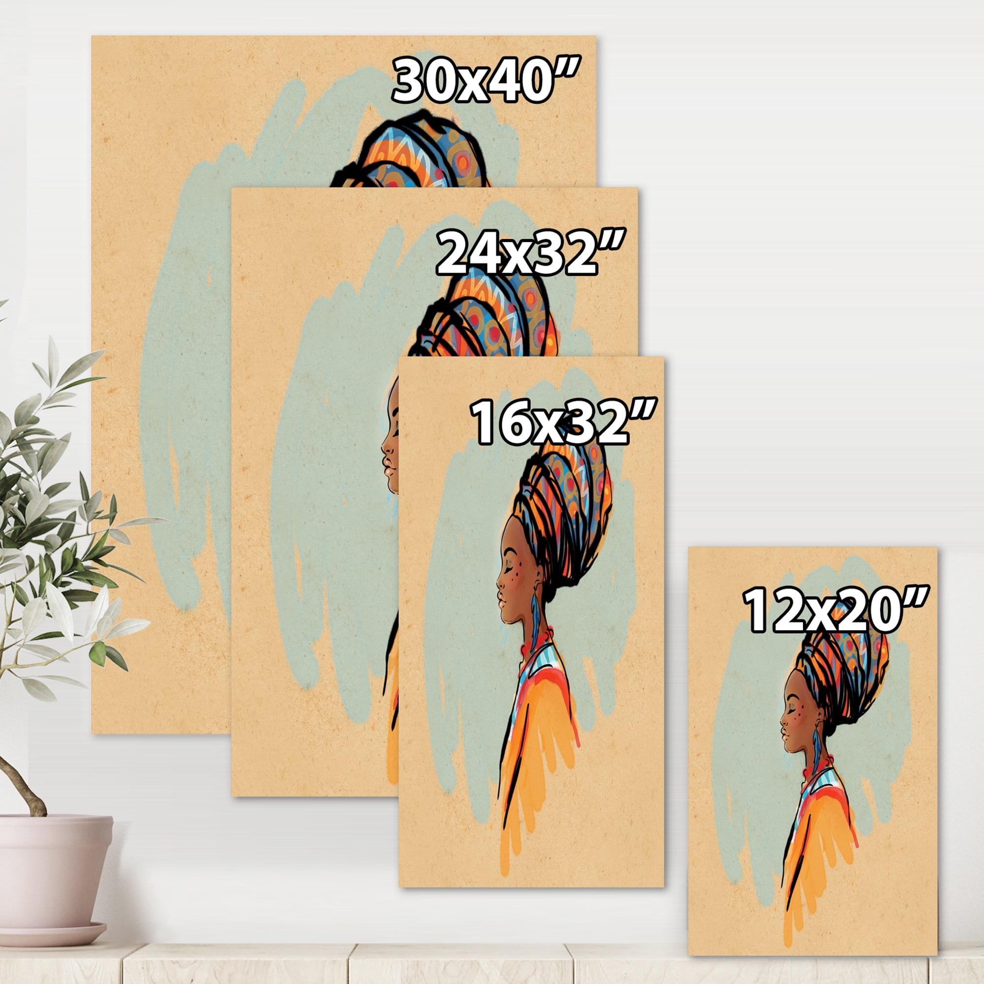 Designart ' Portrait of African American Woman With Turban II ' Modern Canvas Wall Art Print