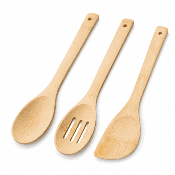 Wooden Spoons for Cooking, 3PCS Wooden Utensil Set Includes Slotted Spoon, Wooden Spoon & Wooden Spatula, Bamboo Cooking Utensils, Natural Bamboo Utensils