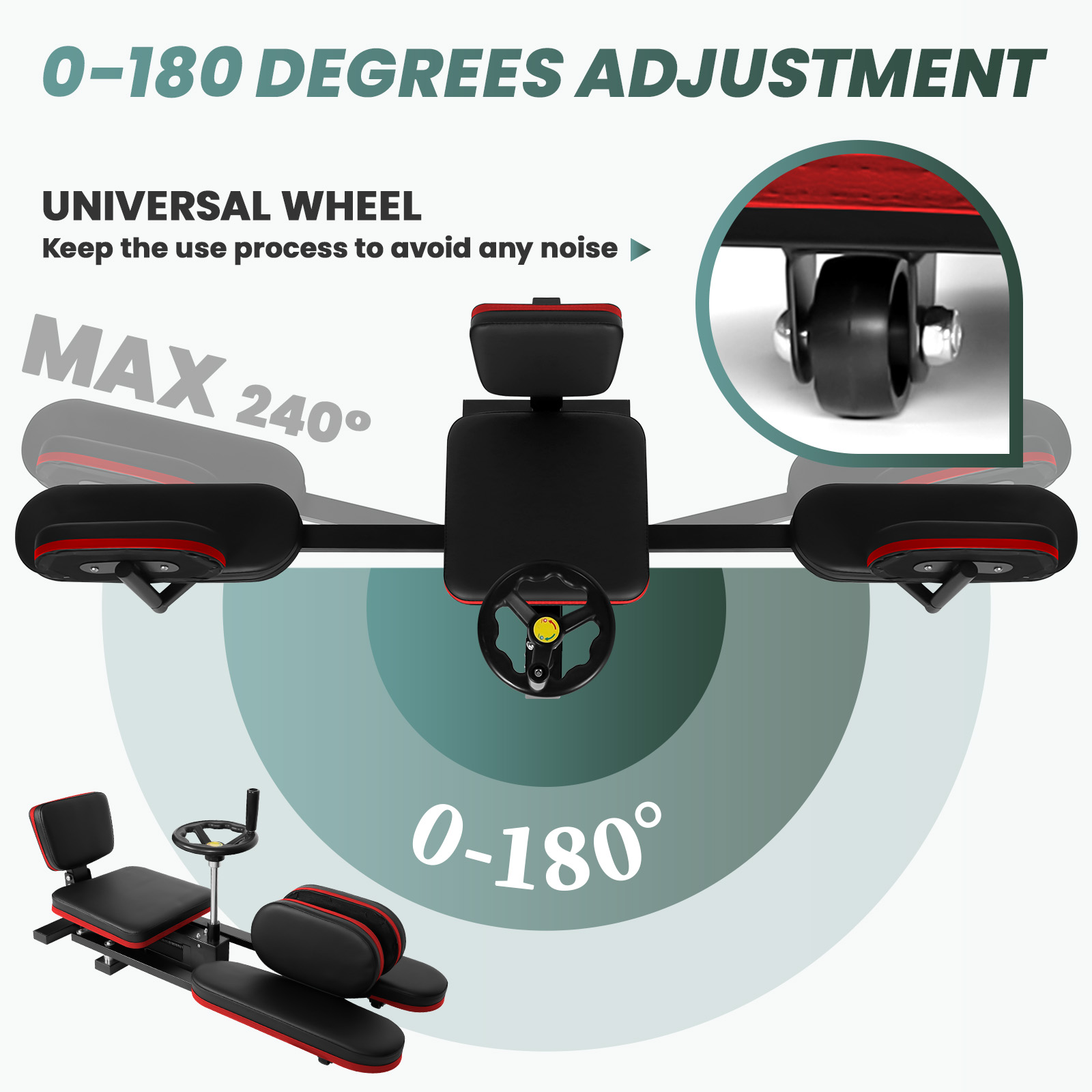 400 LBS Silent Wheels Split Adjustable Leg Stretcher, Metal Leg Stretcher Machine Heavy Duty Split Machine Training Equipment, 38.5x16.5x15 Inch for Fitness